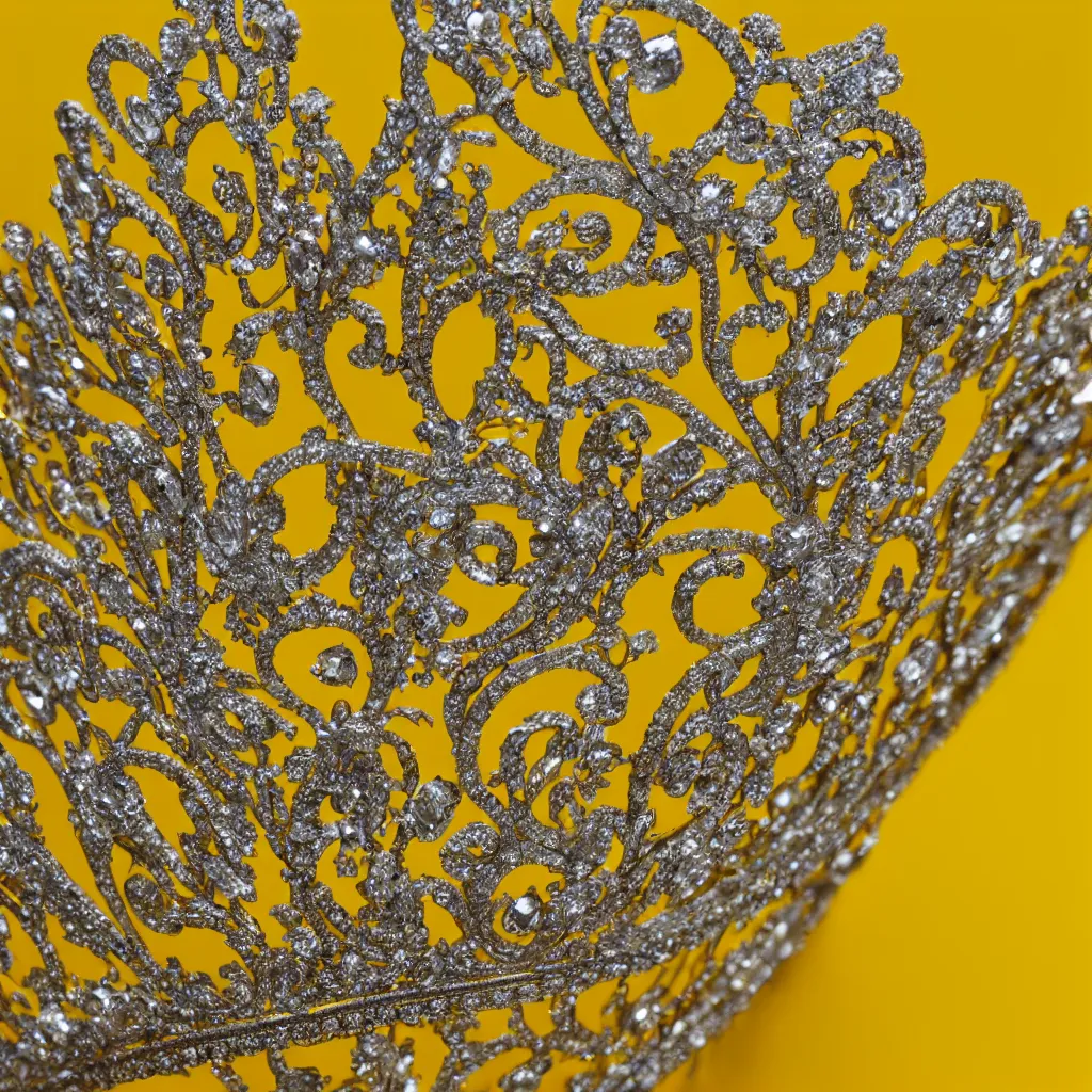 Image similar to close - up view of a tiara on yellow background, 8 k, high detail, photorealistic, proper shading