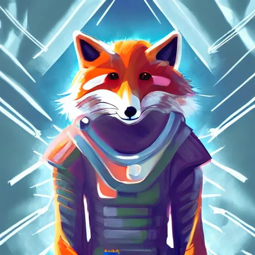 Image similar to a space fox, portrait, sci fi style, modern look, digital art, traveling through time and space, expressive lighting, aura, beautiful