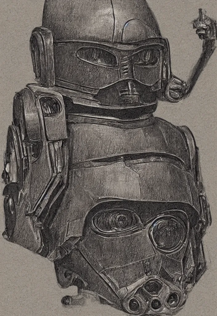 Prompt: very detailed sketch of a'star wars'robot by leonardo davinci