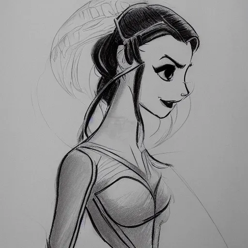 Image similar to milt kahl sketch of victoria justice with done up hair, tendrils and ponytail as princess padme from star wars episode 3