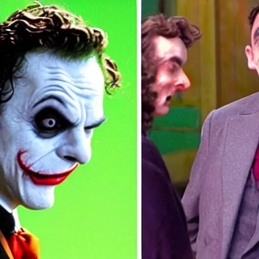 Image similar to romance scene of mr. bean and the joker making out in batman vs bean, elon musk cast as the joker, 2 0 2 0