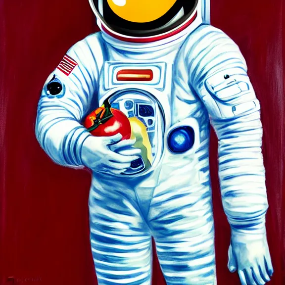 Image similar to portrait of an AI astronaut, ((((tomato head)))