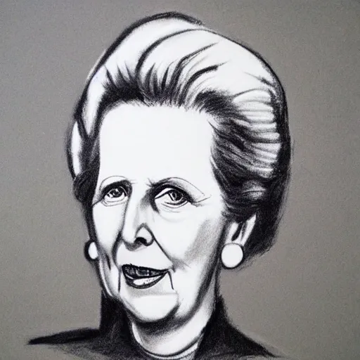 Prompt: Margaret Thatcher, charcoal, caricature