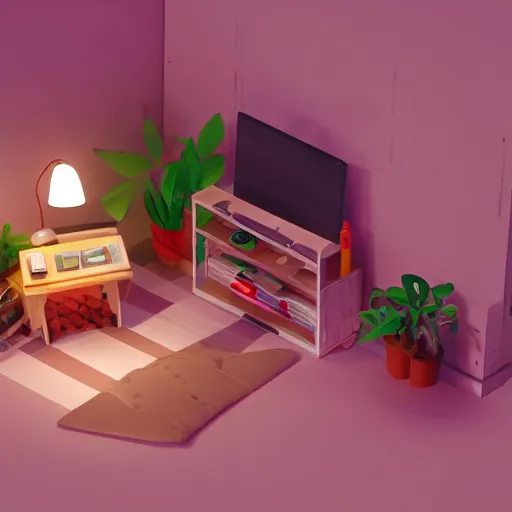 Image similar to a chubby cute room, 3 d illustration, isometric, 1 0 0 mm, octane render, studio lighting