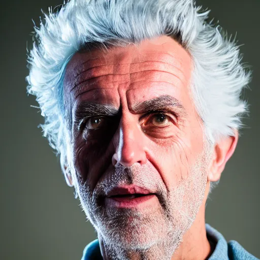 Prompt: portrait photo still of real life rick sanchez 8 k, 8 5 mm f 1. 8