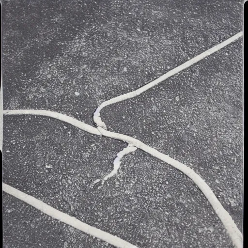 Image similar to wide-shot, low-angle eyesight, first-person!! chain of cat paw prints on fresh cement at the street, polaroid photo, by Andy Warhol