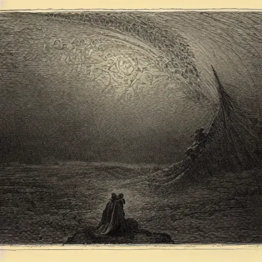 Prompt: gustave dore etching