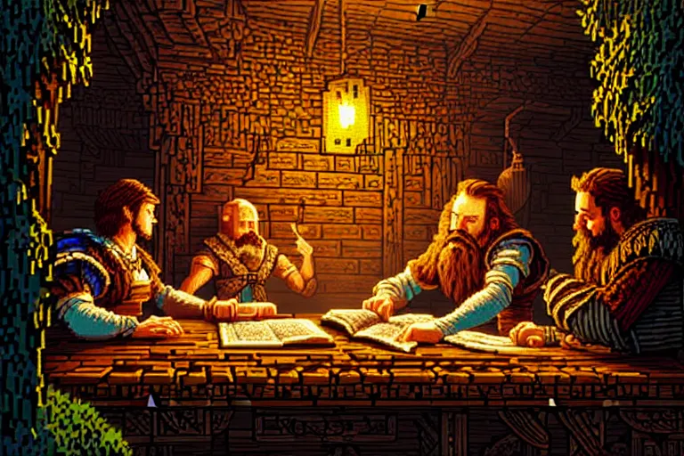 Image similar to the bard's tale, beautiful detailed pixelart by albertov, intricate details, beautiful, dithered gradients, volumetric lighting, cgsociety, artstation, smooth, sharp focus, 2 d illustration, amazing art by dan mumford, old school computer game graphics, pixel art