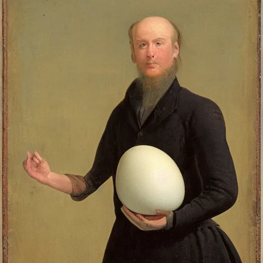 Image similar to a portrait of a man holding an egg