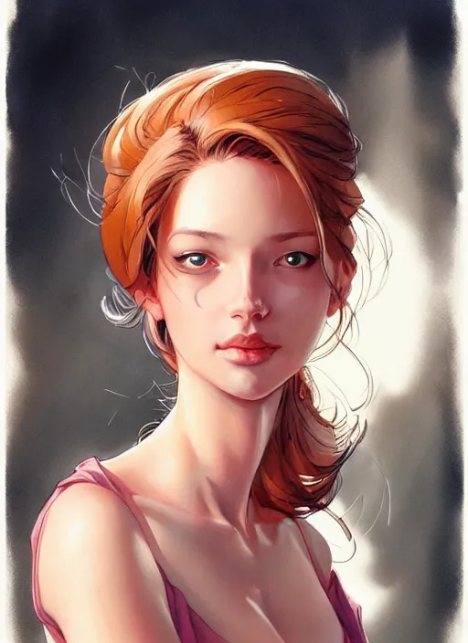 Prompt: a portrait of a pretty young lady by jesper ejsing