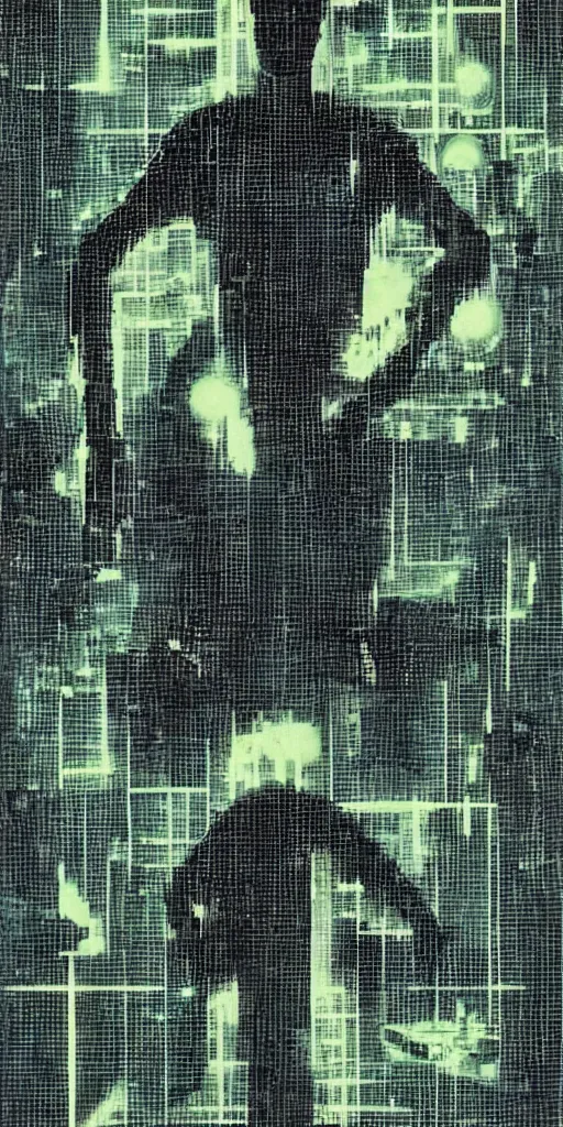 Prompt: retro dark vintage sci-fi : : 2D matte dark gouache illustration : : the grid: : Maciej Kuciara, yoji shinkawa : : moody : : black paper : : by Karel Thole and Dan McPharlin