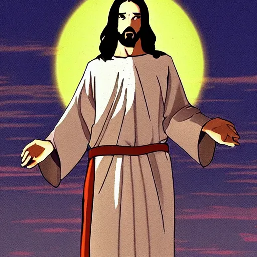 Prompt: Jesus as anime character posing ready to fight