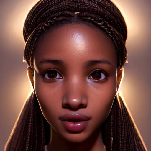 Image similar to a photorealistic hyperrealistic, bright brown eyes, light skinned african young girl, ponytail hair, flawless face, beautiful lips, cute face, gorgeous white veil, by wlop, artgerm, greg rutwoski, alphonse mucha, beautiful dynamic dramatic low - light moody lighting, cinematic atmosphere, artstation, concept design art, octane render, 8 k