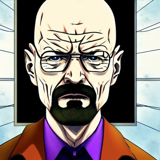 Prompt: walter white in jojos bizarre adventure, 4 k, hyper realistic, anime style, illustration