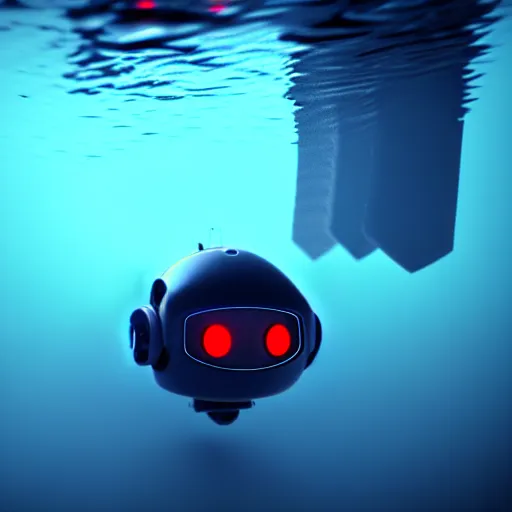 Image similar to a cute little robot under water. super realistic 8 k render of a dark hooded powerful elegant, cinematic composition