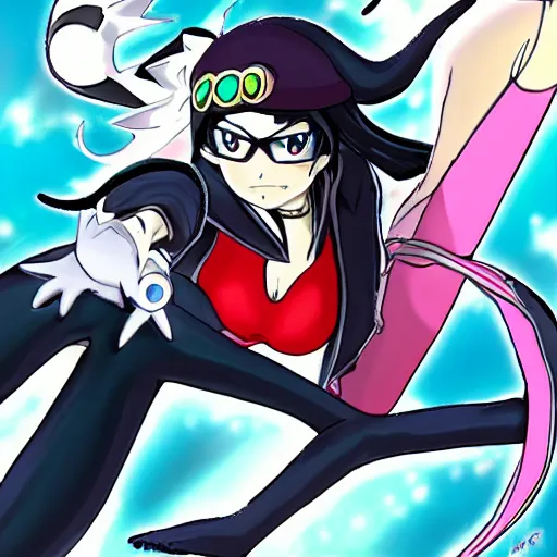 Image similar to bayonetta as a pokemon trainer, anime