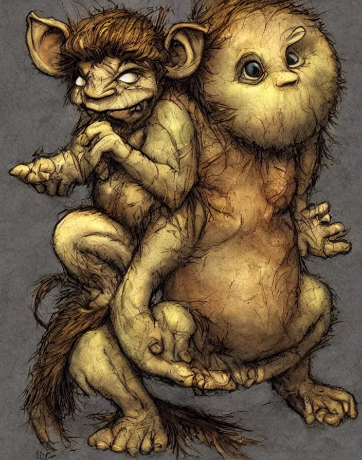 Image similar to cute little troll, in the style of Tony Diterlizzi and Brian Froud, painterly