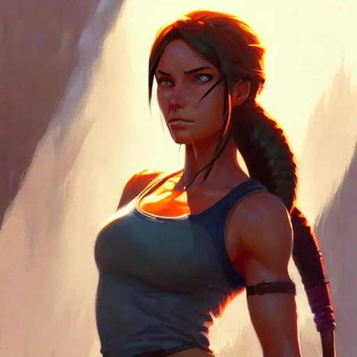 Image similar to super epically depicted color pencil portrait art of lara croft, by stephen bliss, greg rutkowski, loish, rhads, makoto shinkai and lois van baarle, ilya kuvshinov, rossdraws.