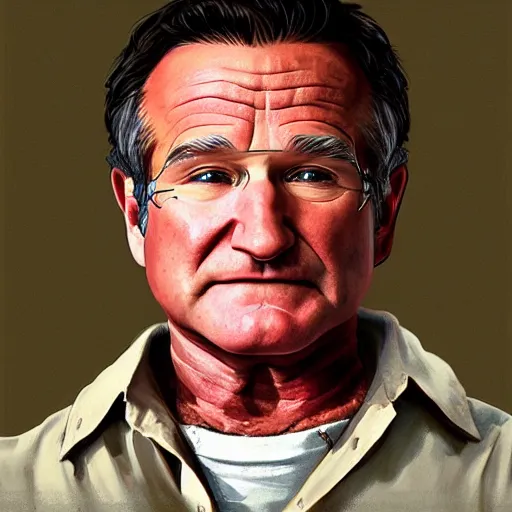 Prompt: Portrait of a Robin Williams in GTA V , art by Albert Bierstadt and James Gurney, highly detailed, digital painting, matte painting, concept art, illustration, oppressive lighting, trending on artstation, very detailed
