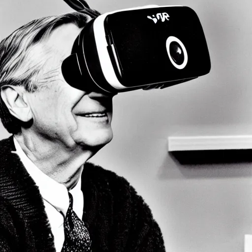 Image similar to Mister Rogers wearing a VR headset