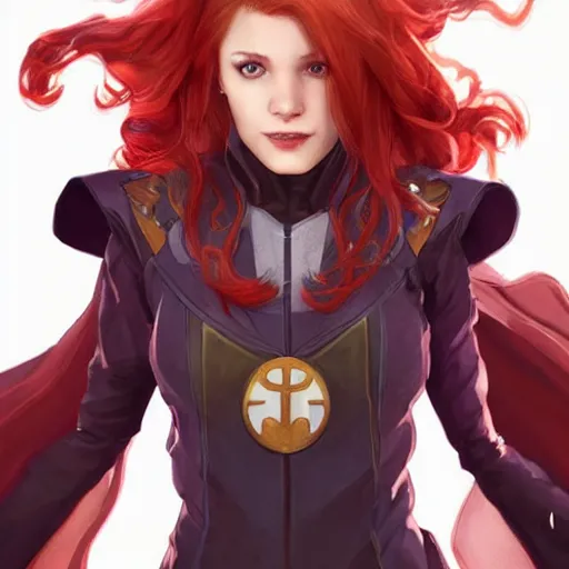 Image similar to barbara gordon in destiny warlock robes, beautiful face!!!!, 2 7 years old, long strawberry red blonde hair, cg animation, realistic, character select portrait, by artgerm, greg rutkowski, alphonse mucha, 3 d