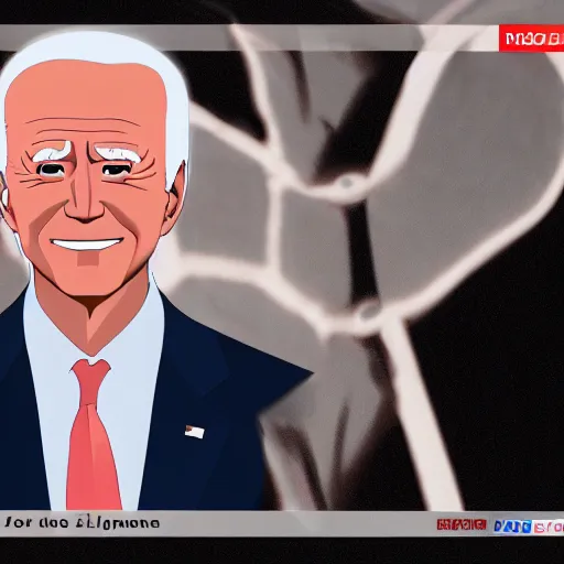 Image similar to anime Joe Biden with glowing eyes as a 3D render