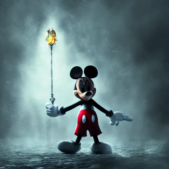 Prompt: mickey mouse reimagined as a boss in dark souls, dark cinematic, volumetric, realistic, cinematic lighting, ray tracing, unreal engine 5, unreal engine render, octane render, hyper realistic, photo, 8 k