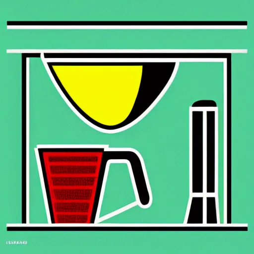 Prompt: minimalist diagram of coffee maker parts, pop art illustration