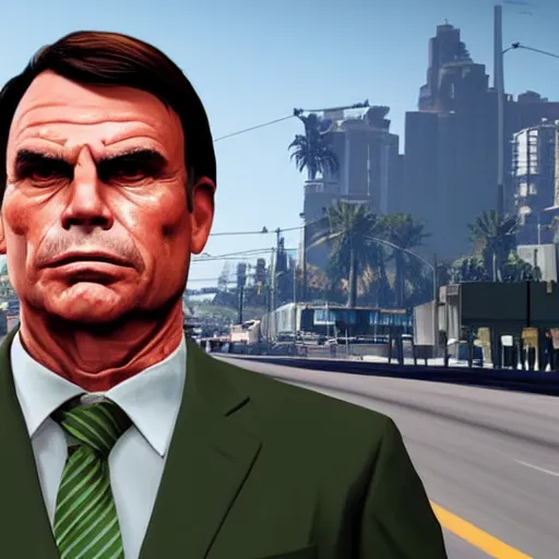 Image similar to bolsonaro as a character in gta 5, loading screen, trending on artstation, digital art, award winning