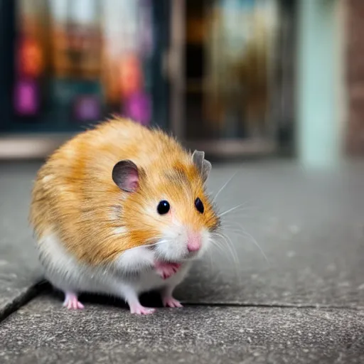 Prompt: photo of a hamster, outside a cinema, various poses, unedited, soft light, sharp focus, 8 k