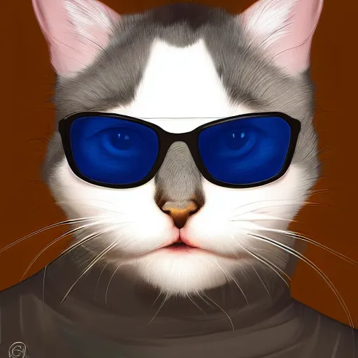 Prompt: Portrait of a baby cat wearing sunglasses and a cap, digital painting, highly detailed, fantasy, artstation, concept art, smooth, sharp focus, illustration