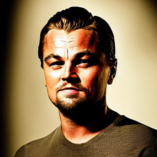 Prompt: award winning portrait of leonardo dicaprio, photo by a tamboly, dramatic lighting