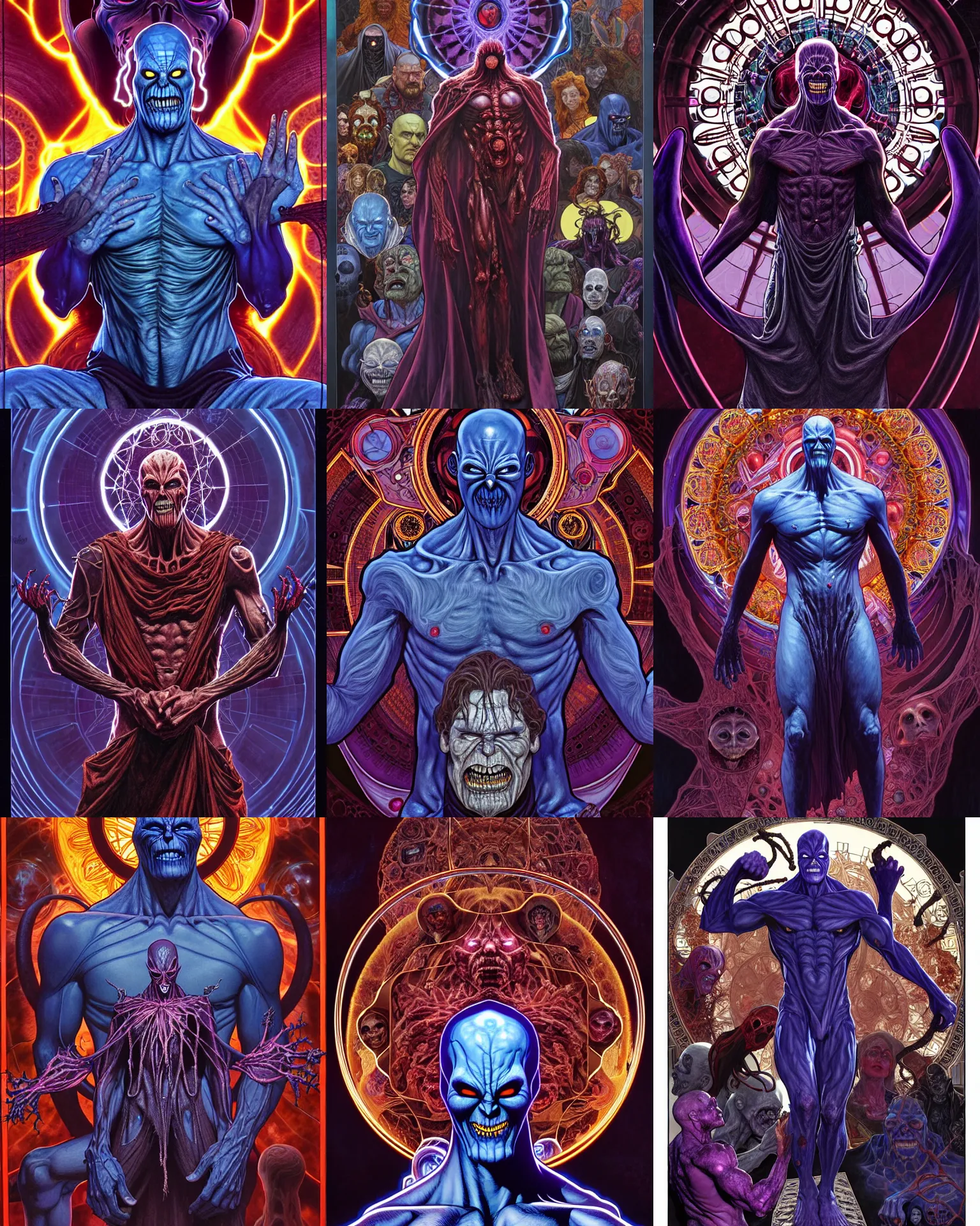 Prompt: the platonic ideal of mandala of cletus kasady ultimate carnage thanos dementor doctor manhattan chtulu nazgul, detailed, intricate, hyperrealism, intense, scary, decay, dmt, art by brock hofer and artgerm and greg rutkowski and alphonse mucha