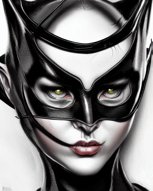 Image similar to catwoman, accurate details, detailed face, dramatic, intricate, elegant, highly detailed, digital painting, artstation, concept art, sharp focus, illustration, art by Gustave Dore, octane render