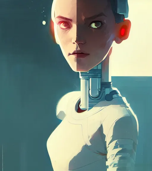 Prompt: portrait of a female android with a human heart by atey ghailan, by greg rutkowski, by greg tocchini, by james gilleard, by joe fenton, by kaethe butcher, dynamic lighting, gradient light blue, brown, blonde cream and white color scheme, grunge aesthetic