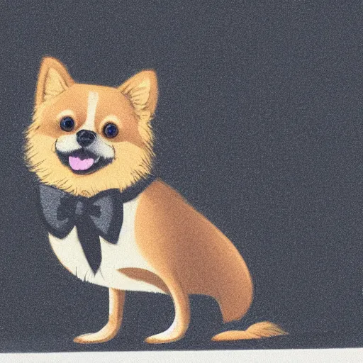 Image similar to a tan pomeranian wearing a top - hat and monocle and sitting on large pile of featureless gold coins