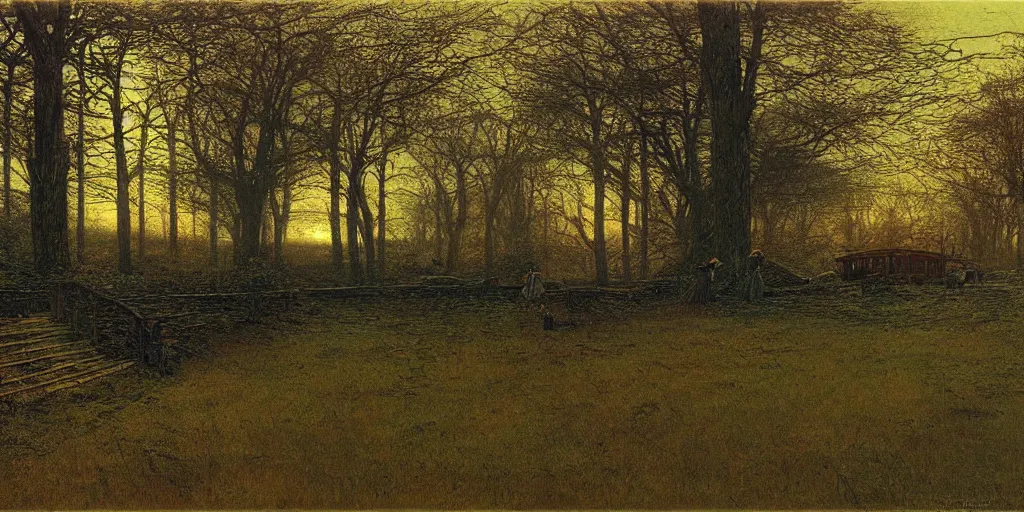 Prompt: Concept Art of cinematography of Terrence Malick film by John Atkinson Grimshaw