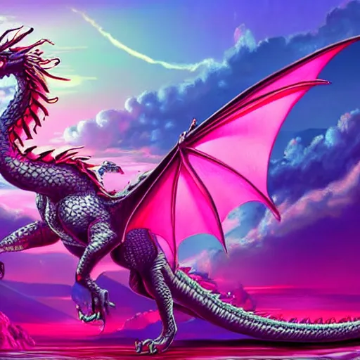 Prompt: a majestic dragon, hd, high quality synthwave