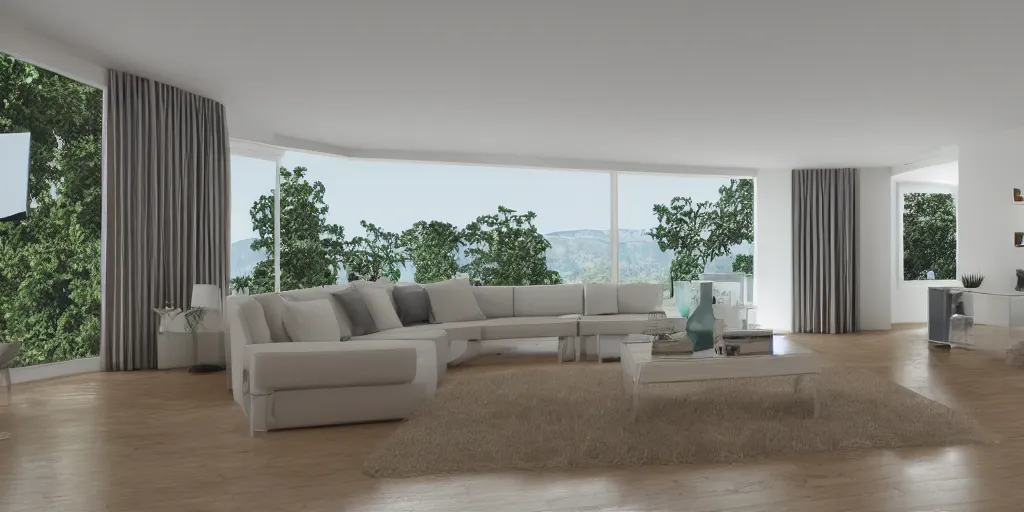 Image similar to Equirectangular render of a modern living room, natural colors, ambient occlusion, national geographic, 8k uhd