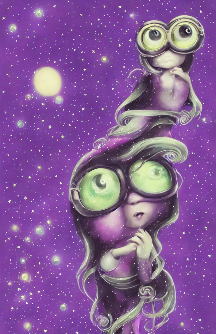 Prompt: purple minion in the stars in the style of Anna Dittman