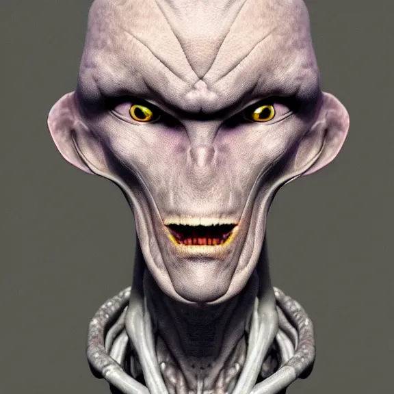 Prompt: portrait of a humanoid alien, angry, in the style of yuming li