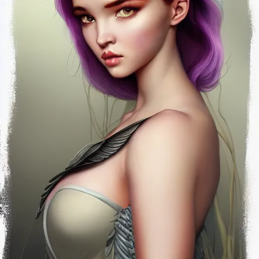 Prompt: tom bagshaw, very beautiful genetic mix of dove cameron madison beer bella poarch in a prietress dress, randomly lustrous colored hair, professionally retouched, focus eyes, ultra realistic soft painting, insanely detailed linework, symmetrical accurate intricate features, behance artstation, 8 k