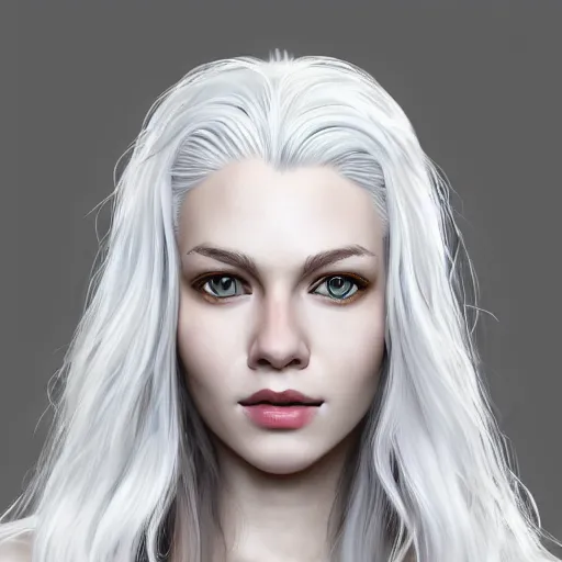 Prompt: white haired girl, portrait, artstation, highly detailed, by Ross tram