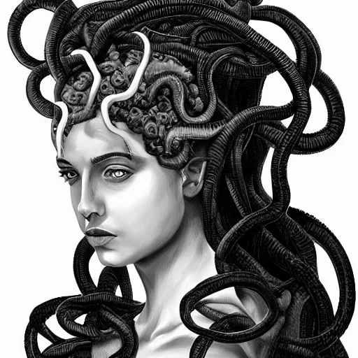 Medusa head with snakes instead of hair, hyper realistic, mystic