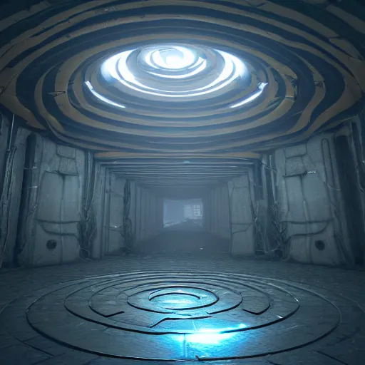 Image similar to underground labyrinth in liminal space, clean, retrofuturism, unreal engine, concept art