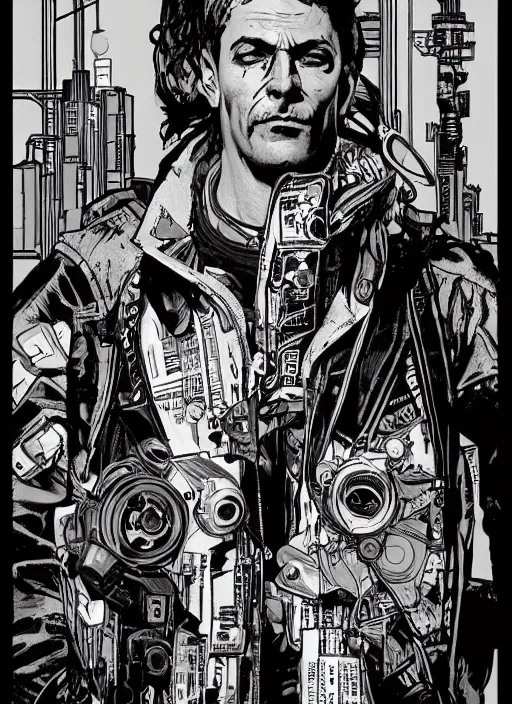 Image similar to cyberpunk repo man. portrait by ashley wood and alphonse mucha and laurie greasley and josan gonzalez and james gurney. spliner cell, apex legends, rb 6 s, hl 2, d & d, cyberpunk 2 0 7 7. realistic face. vivid color. dystopian setting.