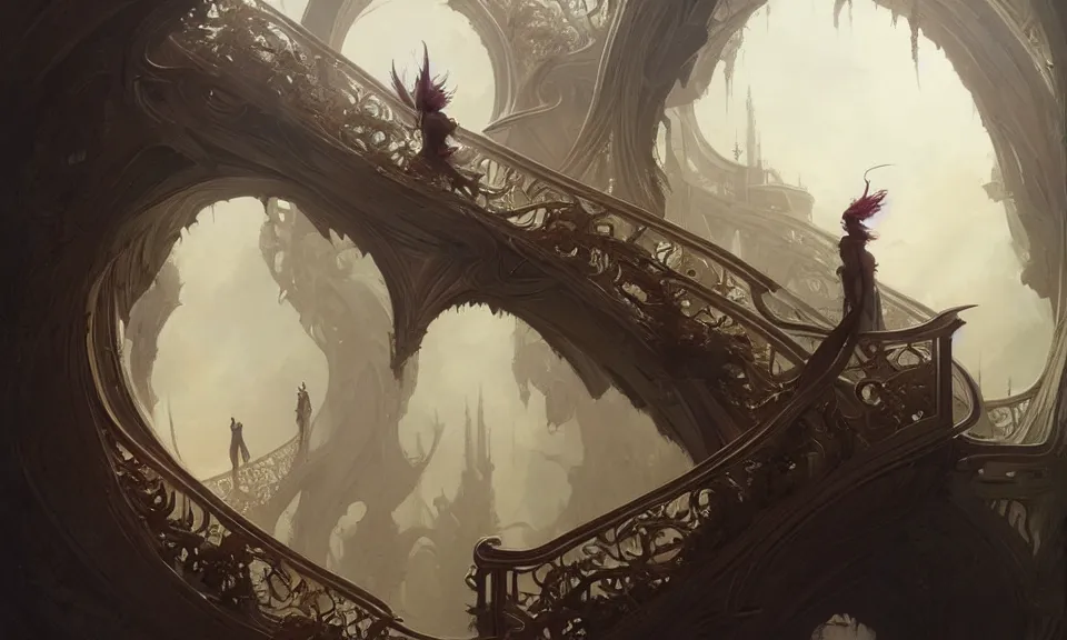 Image similar to the magnificent staircase to heaven, art by greg rutkowski and peter mohrbacher, featured in artstation, octane render, cinematic, elegant, intricate, highly detailed, fantasy, concept art, sharp focus, illustration, 8 k