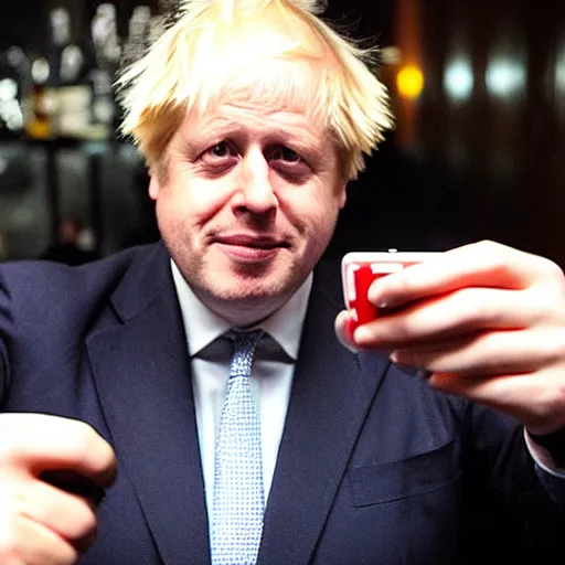 Image similar to boris johnson taking selfies in a nightclub