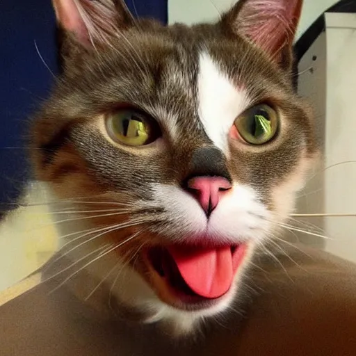 Image similar to selfie of a cute cat showing tongue