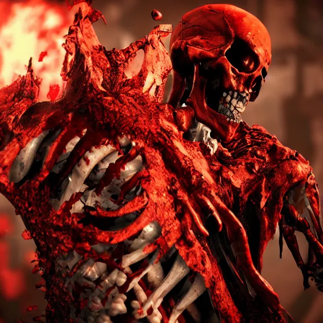 Prompt: bloody skeleton in mortal kombat, videogame 3d render, 4k, artstation